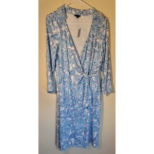 TALBOTS EFFORTLESS JERSEY FAUX WRAP DRESS - PLAYFUL PAISLEY